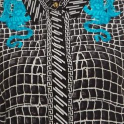 Versace Black And Blue Abstract Medusa Print Silk Blouse M For Women -Versace Official Website luxury women versace used clothes p195630 007