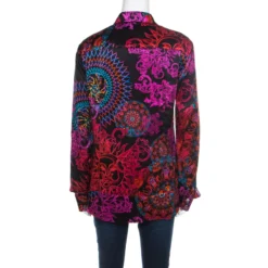 Versace Collection Multicolor Paisley Glow Print Satin Silk Long Sleeve Shirt L For Women -Versace Official Website luxury women versace used clothes p195655 007