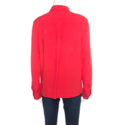 Versus Versace Red Crepe Medusa Button Detail Long Sleeve Blouse M For Women -Versace Official Website luxury women versace used clothes p195691 003