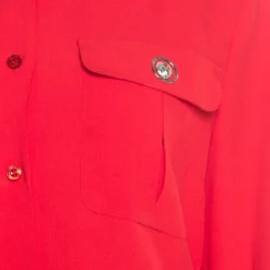 Versus Versace Red Crepe Medusa Button Detail Long Sleeve Blouse M For Women -Versace Official Website luxury women versace used clothes p195691 006