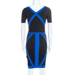 Versace Collection Black Contrast Trim Knit Logo Buckle Detail Bodycon Dress S For Women -Versace Official Website luxury women versace used clothes p197291 001