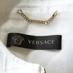 Versace White Cotton Linen Embossed Zip Front Jacket M For Women -Versace Official Website luxury women versace used clothes p197854 003