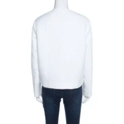 Versace White Cotton Linen Embossed Zip Front Jacket M For Women -Versace Official Website luxury women versace used clothes p197854 004