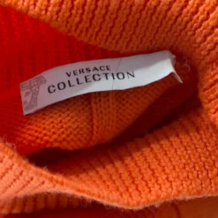 Versace Collection Orange Cable Knit Wool Belted Sweater Dress L For Women -Versace Official Website luxury women versace used clothes p198074 002