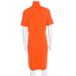 Versace Collection Orange Cable Knit Wool Belted Sweater Dress L For Women -Versace Official Website luxury women versace used clothes p198074 004