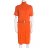 Versace Collection Orange Cable Knit Wool Belted Sweater Dress L For Women