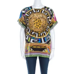 Versace Multicolor Medusa And Leopard Print Silk Boxy Fit Blouse S For Women