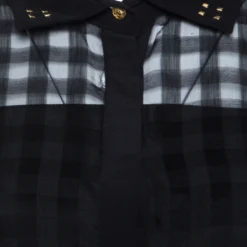 Versace Black Sheer Checkered Cotton Silk Gold Medusa Button Detail Shirt S For Women -Versace Official Website luxury women versace used clothes p205986 006