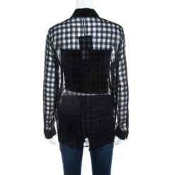 Versace Black Sheer Checkered Cotton Silk Gold Medusa Button Detail Shirt S For Women -Versace Official Website luxury women versace used clothes p205986 008