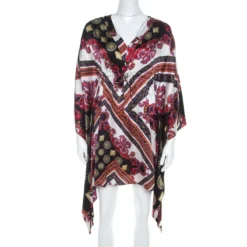 Versace Collection Multicolor Sun And Crystals Motif Printed Silk Kaftan Tunic S For Women