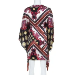 Versace Collection Multicolor Sun And Crystals Motif Printed Silk Kaftan Tunic S For Women -Versace Official Website luxury women versace used clothes p211551 007