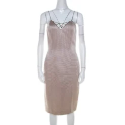 Versace Classic V2 Metallic Ribbed Rhinestone Strap Detail Cocktail Dress S For Women