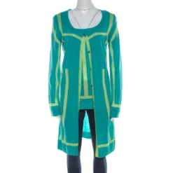 Versace Collection Green Graphic Knit Long Cardigan Set M/L For Women