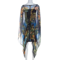 Versace Multicolor Palm Springs Print Sheer Silk Kaftan Top L For Women -Versace Official Website luxury women versace used clothes p215665 003