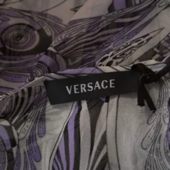 Versace White And Purple Fish Print Sheer Silk Kaftan Tunic Top M For Women -Versace Official Website luxury women versace used clothes p215830 004