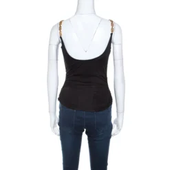 Versace Black Jersey Gold Logo Chain Strap Detail Top S For Women -Versace Official Website luxury women versace used clothes p216658 001