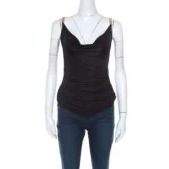 Versace Black Jersey Gold Logo Chain Strap Detail Top S For Women