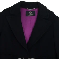 Versace Silver Buckle Black Trench Coat XL For Women -Versace Official Website luxury women versace used clothes p21764 0004