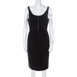 Versace Official Website 5 Versace Black Cotton Twill Corset Detail Pencil Dress M For Women