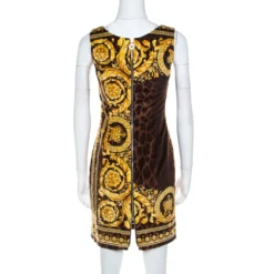 Versace Brown Animal And Baroque Print Velvet Sleeveless Sheath Dress S For Women -Versace Official Website luxury women versace used clothes p218398 001