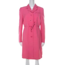 Gianni Versace Pink Silk Vintage Long Jacket & Skirt Suit M For Women