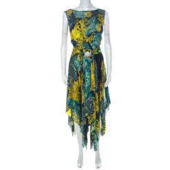 Versace Multicolor Printed Layered Handkerchief Hem Dress S For Women