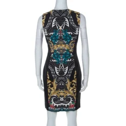 Versace Multicolor & Black Paneled Sleeveless Sheath Dress L For Women -Versace Official Website luxury women versace used clothes p227338 001