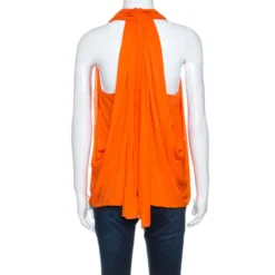 Versace Orange Jersey Draped Halter Neck Top M For Women -Versace Official Website luxury women versace used clothes p243149 002