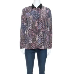 Versace Multicolor Abstract Printed Silk Long Sleeve Shirt S For Women