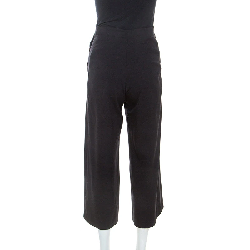 Versace Black Wool Meduda Button Detail Culotte Trousers S For Women 3 Versace Black Wool Meduda Button Detail Culotte Trousers S For Women - Image 3