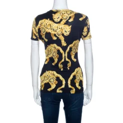 Versace Collection Bicolor Printed Knit V-Neck Top M For Women -Versace Official Website luxury women versace used clothes p257000 007