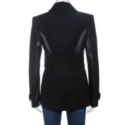 Versace Black Wool And Leather Patch Detail Tailored Jacket M For Women -Versace Official Website luxury women versace used clothes p260593 001