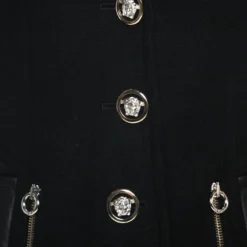 Versace Black Wool And Leather Patch Detail Tailored Jacket M For Women -Versace Official Website luxury women versace used clothes p260593 007