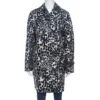 Versace Monochrome Jacquard Wool Double Breasted Coat M For Women