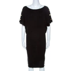 Versace Black Wool Sleeve Button Detail Sweater Dress M For Women