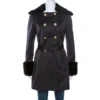 Versace Collection Black Rabbit Fur Trim Detail Coat M For Women