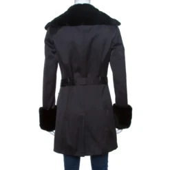 Versace Collection Black Rabbit Fur Trim Detail Coat M For Women -Versace Official Website luxury women versace used clothes p262698 006