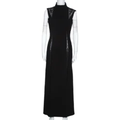 Gianni Versace Couture Black Wool & Silk Lace Trim Panelled Dress M For Women