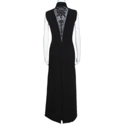 Gianni Versace Couture Black Wool & Silk Lace Trim Panelled Dress M For Women -Versace Official Website luxury women versace used clothes p278788 003