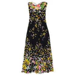 Gianni Versace Couture Vintage Black Floral Print Strapless Dress M For Women