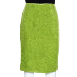 Versace Metallic Green Interwoven Cotton Blend Pencil Skirt M For Women -Versace Official Website luxury women versace used clothes p280338 002