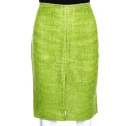 Versace Metallic Green Interwoven Cotton Blend Pencil Skirt M For Women