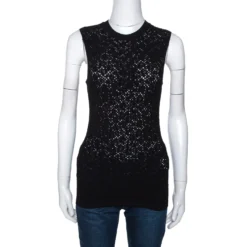 Versace Black Perforated Knit Sleeveless Crew Neck Top M For Women