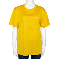 Versace Yellow Cotton Medusa Logo Applique Crew Neck T Shirt XL For Women
