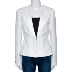 Versace Collection Off White Pleat Detail Blazer M For Women