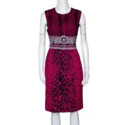 Versace Fuschia Pink Animal & Baroque Print Sheath Dress M For Women