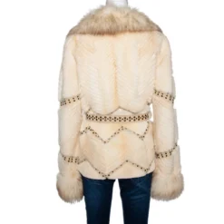 Versace Cream Mink Fur Stud Embellished Belted Coat S For Women -Versace Official Website luxury women versace used clothes p299698 002