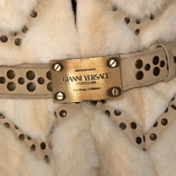 Versace Cream Mink Fur Stud Embellished Belted Coat S For Women -Versace Official Website luxury women versace used clothes p299698 004
