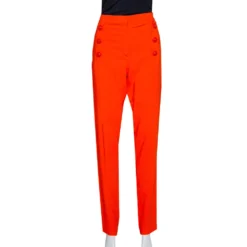 Versace Orange Crepe Medusa Button Detail Trousers L For Women