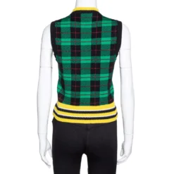 Versace Green Wool Tartan Pattern Sleeveless Sweater Vest S For Women -Versace Official Website luxury women versace used clothes p321940 007
